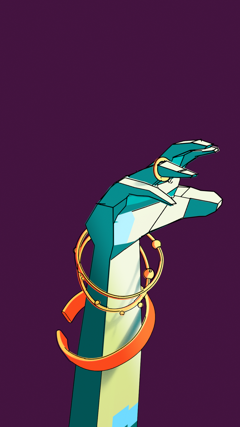 Jewelery and Inheritance product render of 3D illustration style cartoon effect showcase. Different precious Bracelets Rotating around an arm. Teal Arm on Magenta Background.